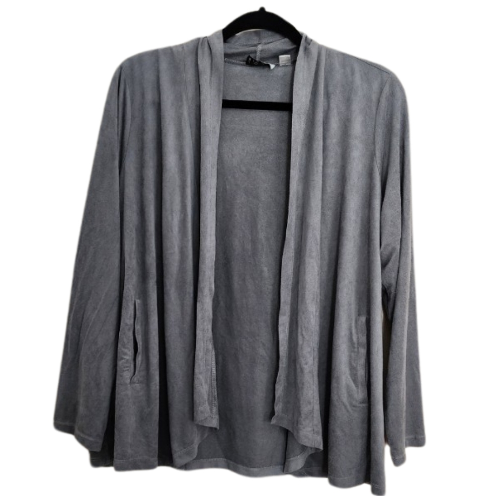 Joan Rivers Gray Microfiber Cardigan  Women's‎ Large